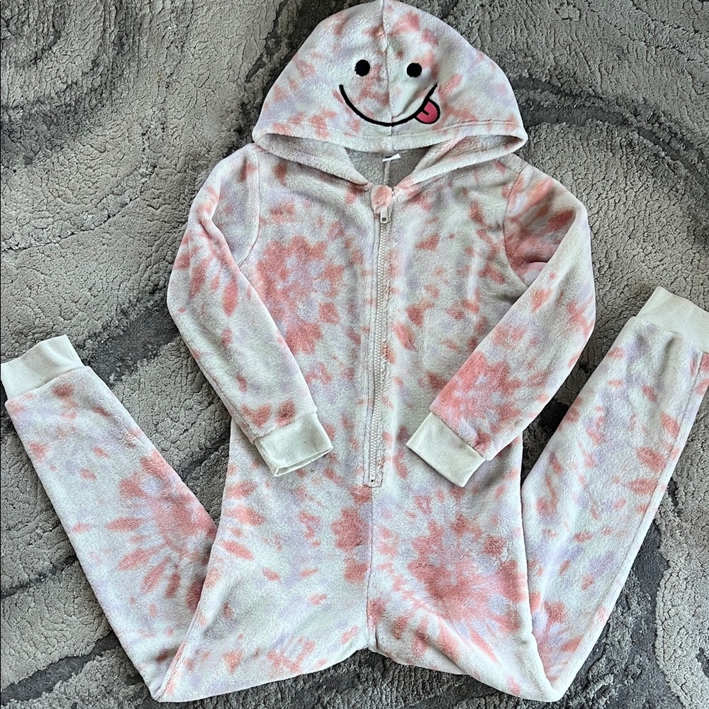 Pink and White Tie-Dye Hooded Onesie size 8years